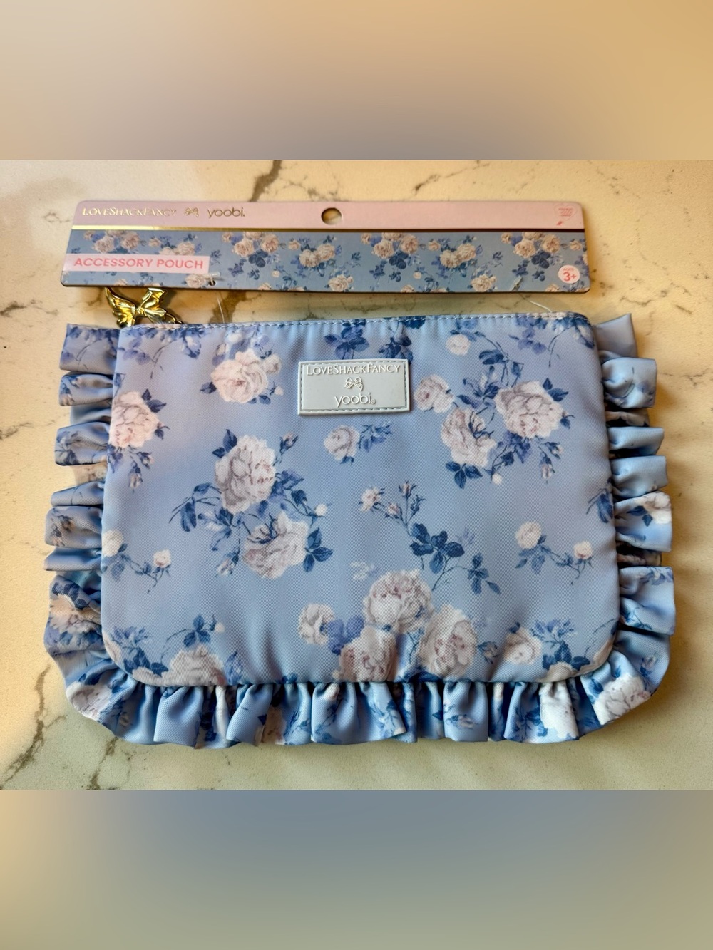 Love Shack Fancy x Target Yoobi  Everblooming Rosettes Blue Accessory Pouch